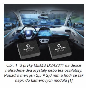 Obr. 1 S prvky MEMS DSA2311 na desce nahradíme dva krystaly nebo též oscilátory. Pouzdro měří jen 2,5 × 2,0 mm a hodí se tak např. do kamerových modulů [1]